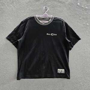 Just Don Men Shirt L/G Black Embroidered Spellout Logo Short Sleeve‎